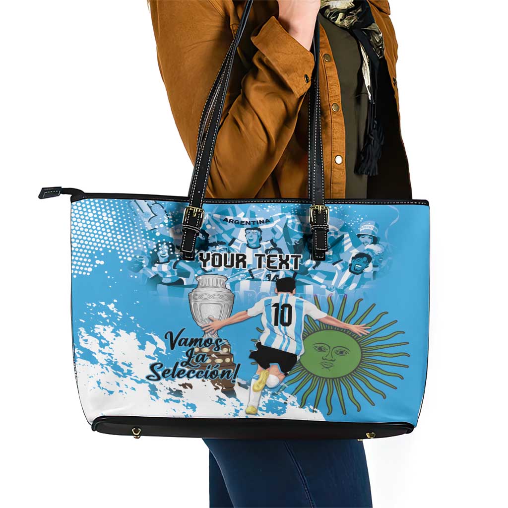 Custom Argentina Football 2024 Leather Tote Bag Vamos La Seleccion We Are The Champions - Wonder Print Shop