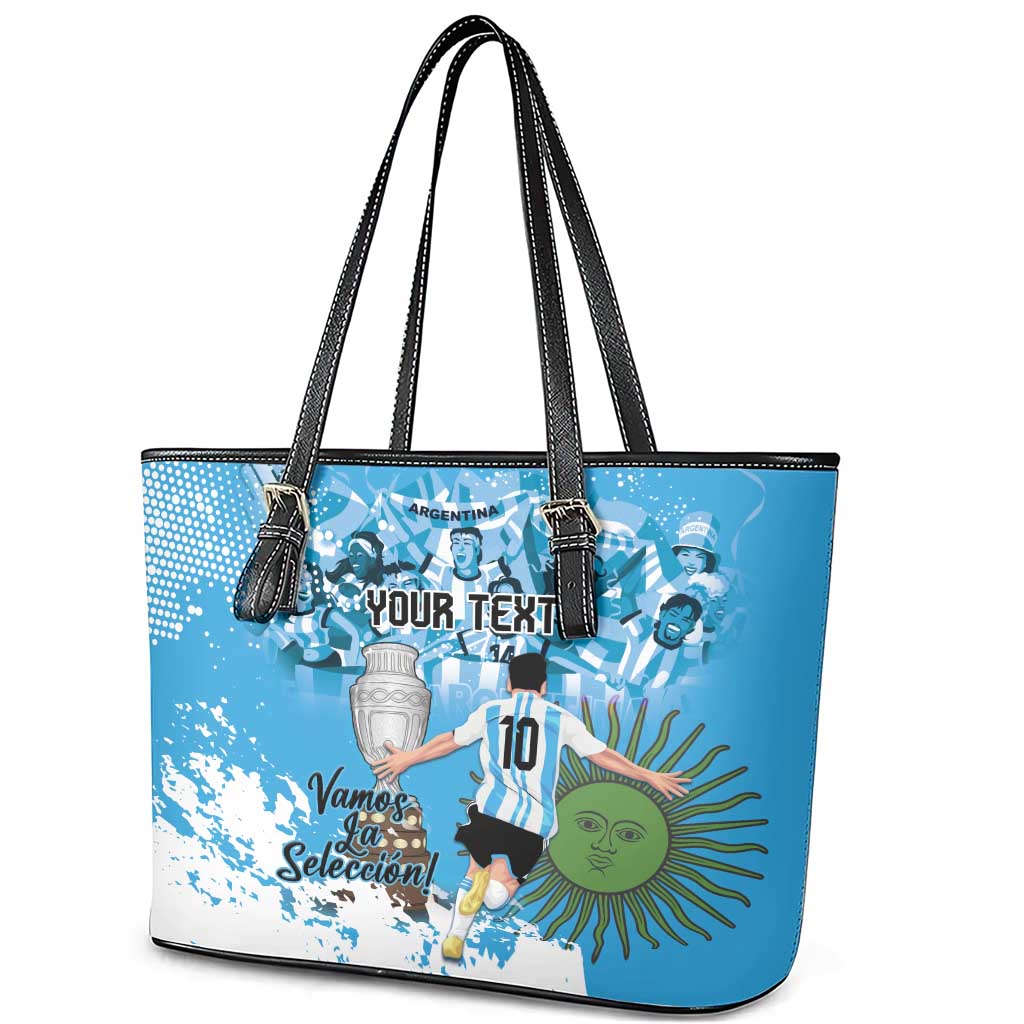 Custom Argentina Football 2024 Leather Tote Bag Vamos La Seleccion We Are The Champions - Wonder Print Shop