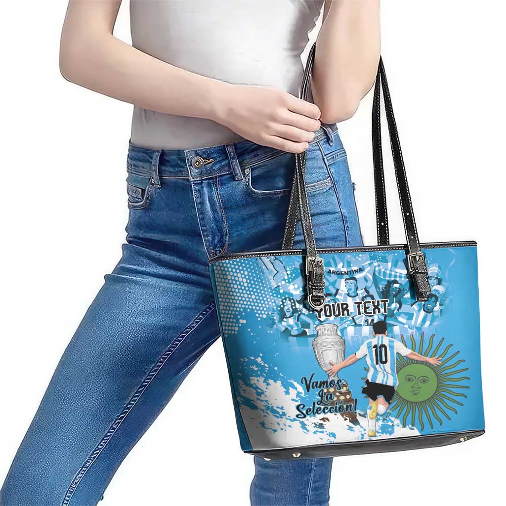 Custom Argentina Football 2024 Leather Tote Bag Vamos La Seleccion We Are The Champions - Wonder Print Shop
