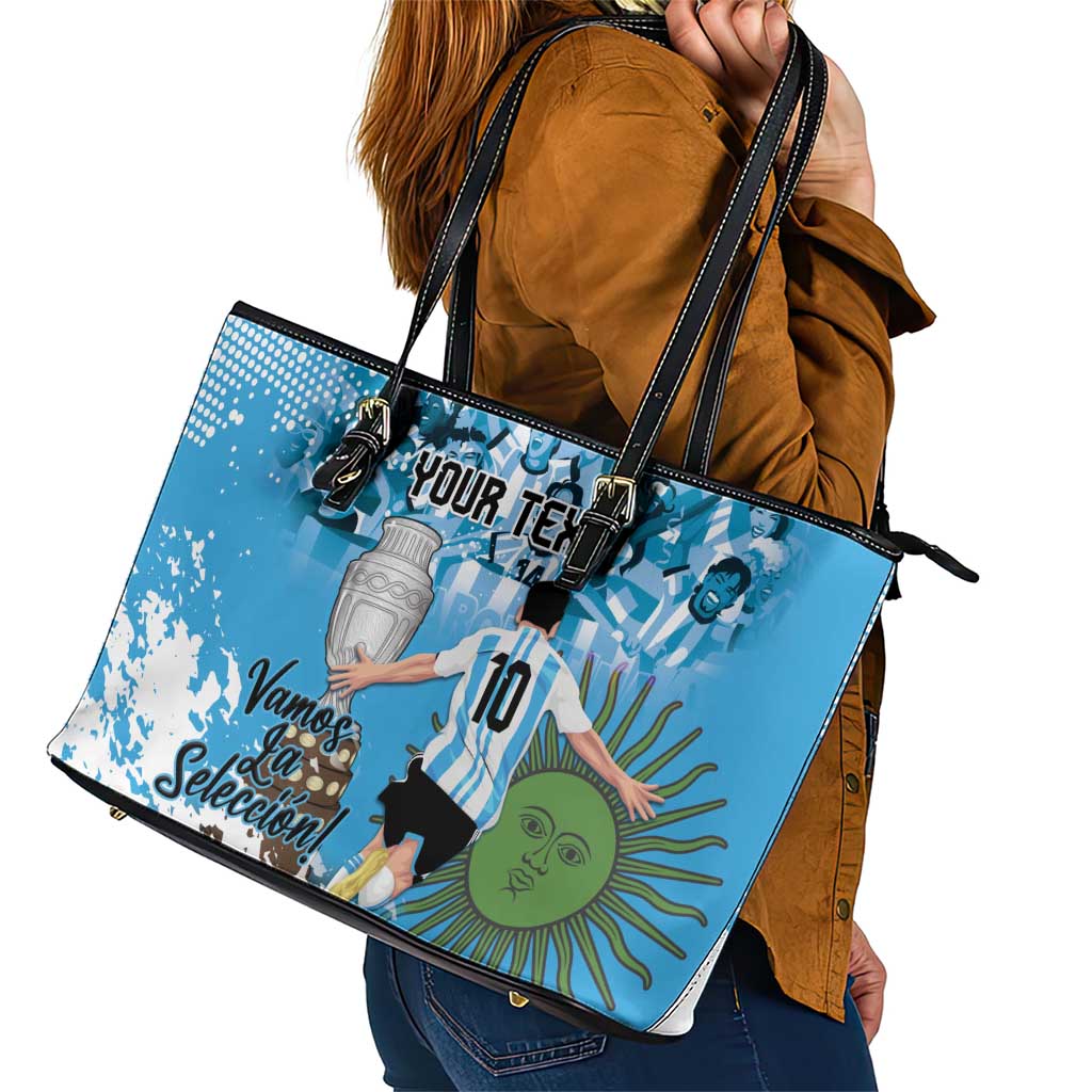 Custom Argentina Football 2024 Leather Tote Bag Vamos La Seleccion We Are The Champions - Wonder Print Shop