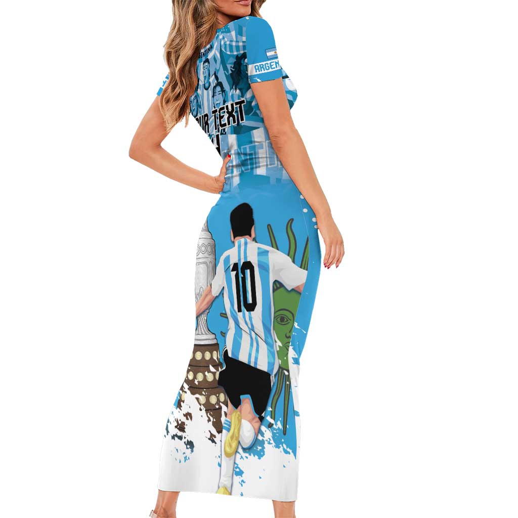 Custom Argentina Football 2024 Short Sleeve Bodycon Dress Vamos La Seleccion We Are The Champions - Wonder Print Shop