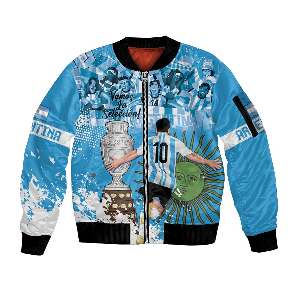 Custom Argentina Football 2024 Sleeve Zip Bomber Jacket Vamos La Seleccion We Are The Champions - Wonder Print Shop