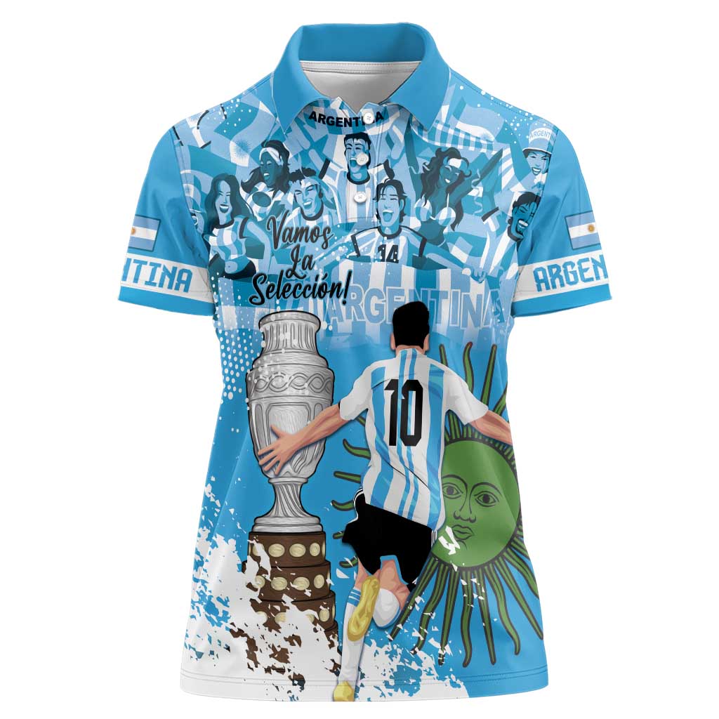 Custom Argentina Football 2024 Women Polo Shirt Vamos La Seleccion We Are The Champions - Wonder Print Shop