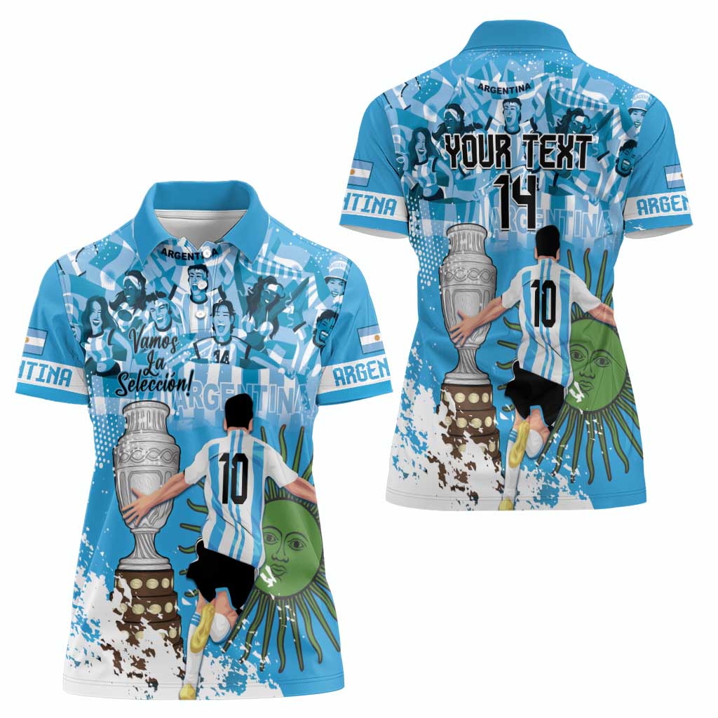 Custom Argentina Football 2024 Women Polo Shirt Vamos La Seleccion We Are The Champions - Wonder Print Shop