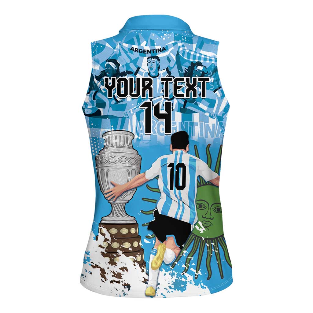 Custom Argentina Football 2024 Women Sleeveless Polo Shirt Vamos La Seleccion We Are The Champions - Wonder Print Shop