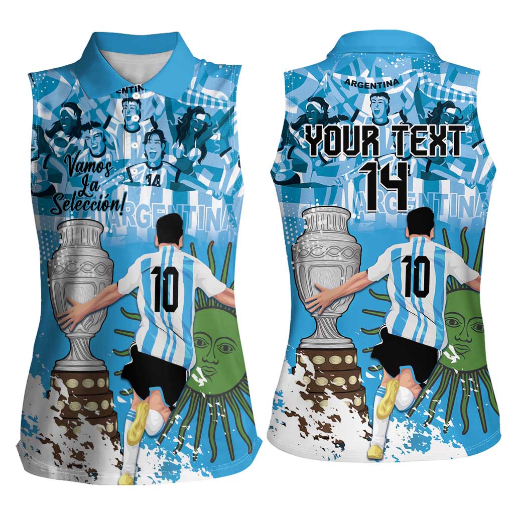 Custom Argentina Football 2024 Women Sleeveless Polo Shirt Vamos La Seleccion We Are The Champions - Wonder Print Shop