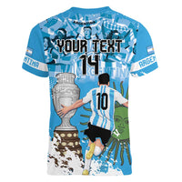 Custom Argentina Football 2024 Women V-Neck T-Shirt Vamos La Seleccion We Are The Champions - Wonder Print Shop