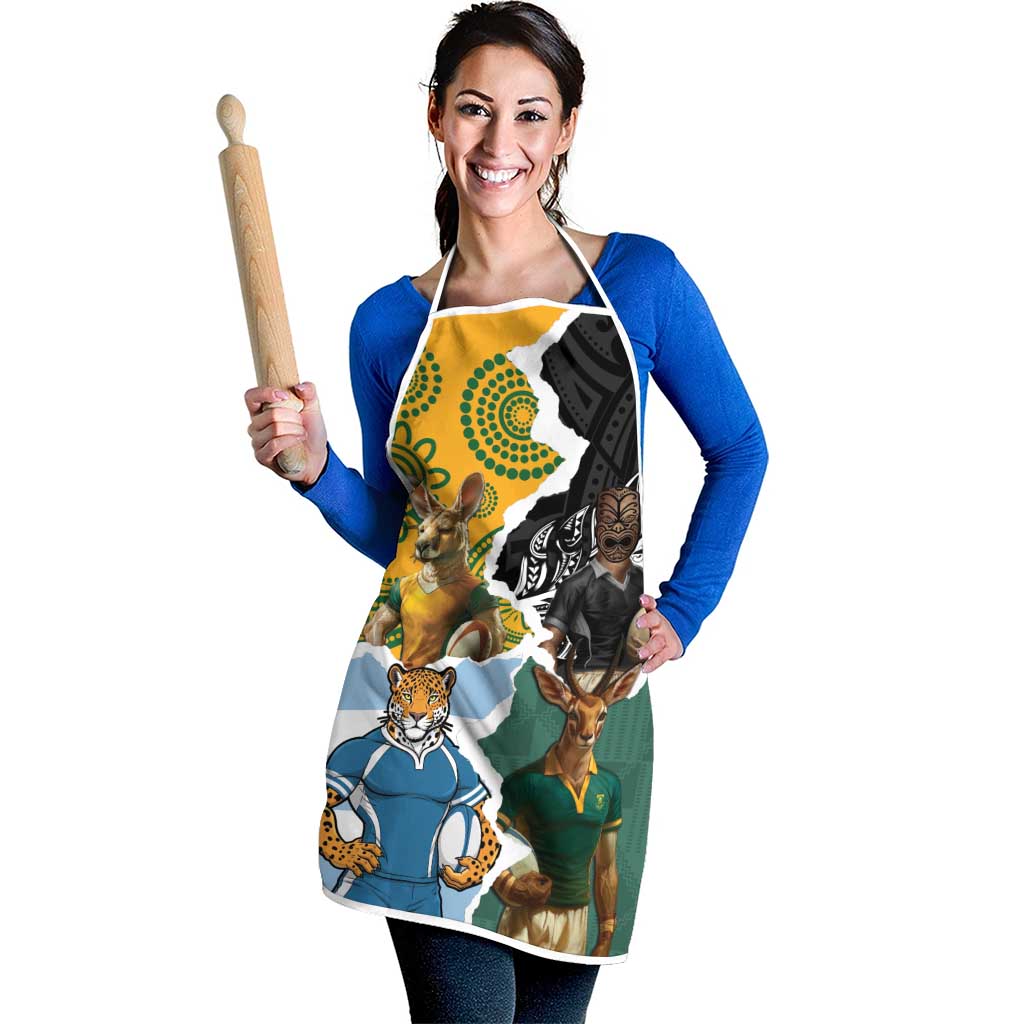 Rugby 2025 Championship Apron Southern Hemisphere Countries Mascots - Wonder Print Shop