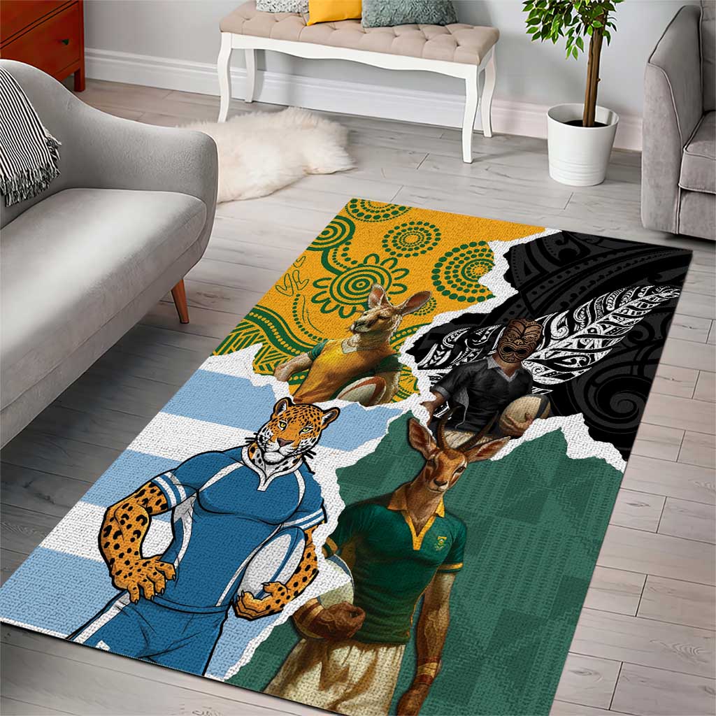 Rugby 2025 Championship Area Rug Southern Hemisphere Countries Mascots - Wonder Print Shop
