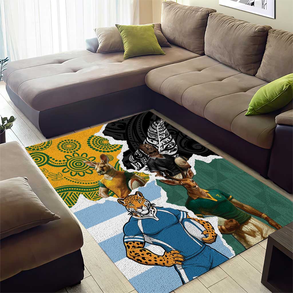 Rugby 2025 Championship Area Rug Southern Hemisphere Countries Mascots - Wonder Print Shop