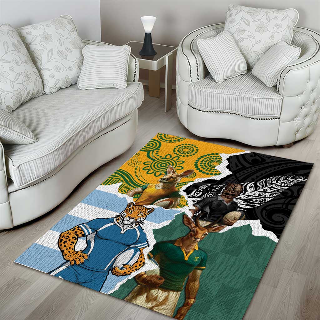 Rugby 2025 Championship Area Rug Southern Hemisphere Countries Mascots - Wonder Print Shop