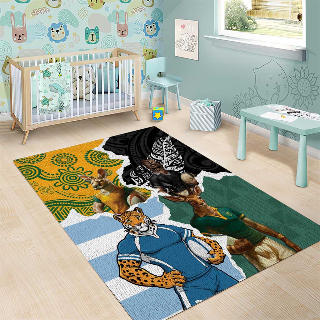 Rugby 2025 Championship Area Rug Southern Hemisphere Countries Mascots - Wonder Print Shop