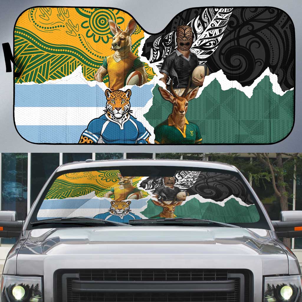 Rugby 2025 Championship Auto Sun Shade Southern Hemisphere Countries Mascots - Wonder Print Shop