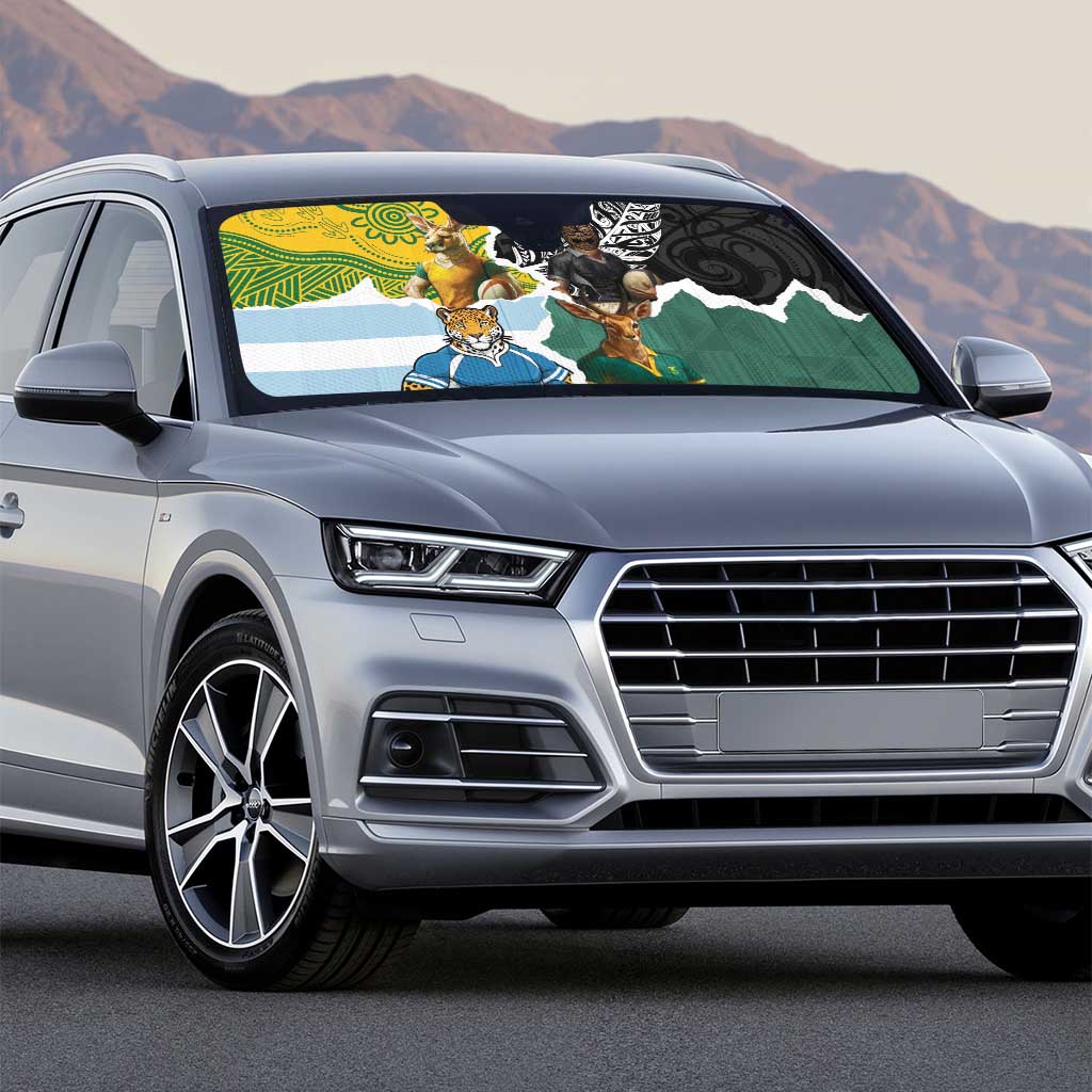 Rugby 2025 Championship Auto Sun Shade Southern Hemisphere Countries Mascots - Wonder Print Shop