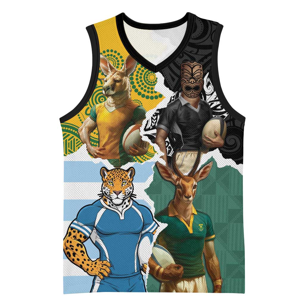 Personalised Rugby 2025 Championship Basketball Jersey Southern Hemisphere Countries Mascots - Wonder Print Shop