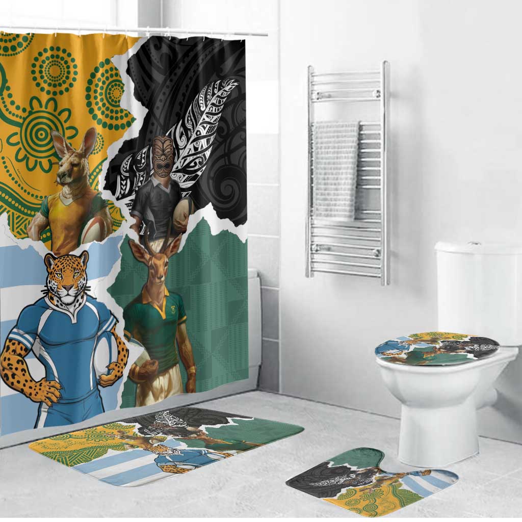 Rugby 2025 Championship Bathroom Set Southern Hemisphere Countries Mascots - Wonder Print Shop