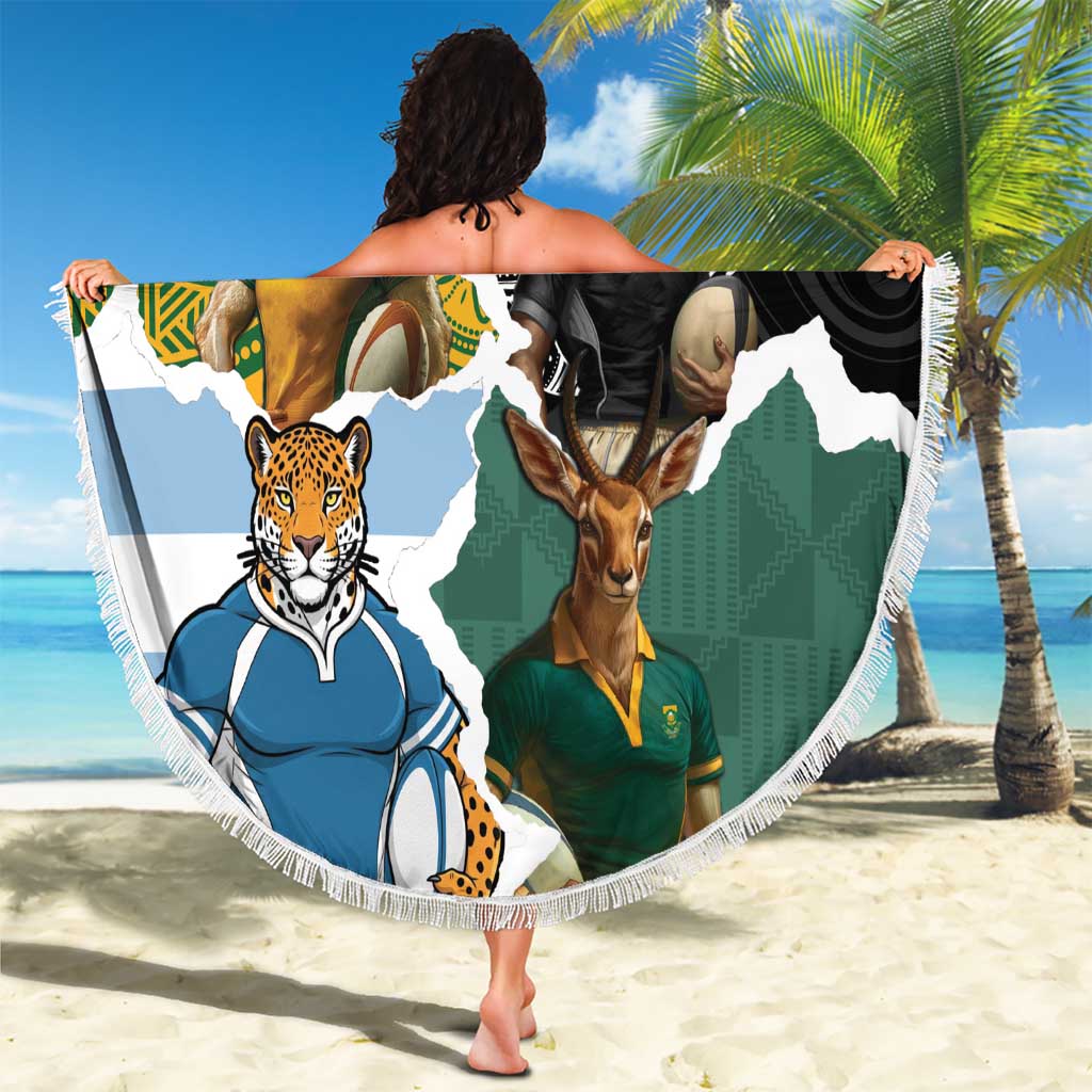 Rugby 2025 Championship Beach Blanket Southern Hemisphere Countries Mascots - Wonder Print Shop