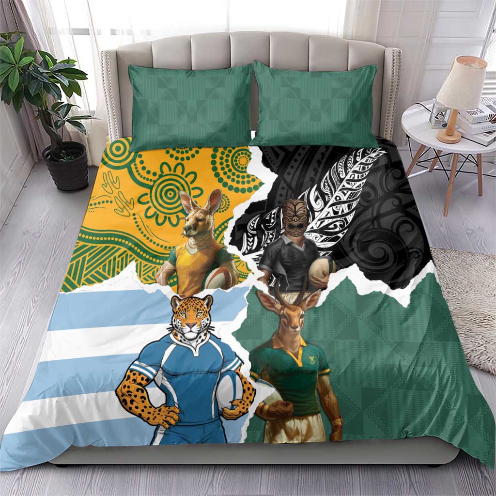 Rugby 2025 Championship Bedding Set Southern Hemisphere Countries Mascots - Wonder Print Shop