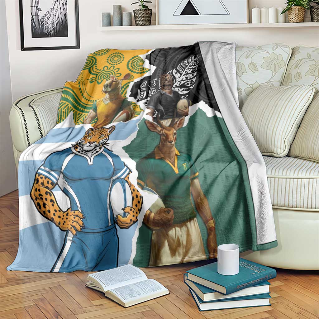 Rugby 2025 Championship Blanket Southern Hemisphere Countries Mascots - Wonder Print Shop