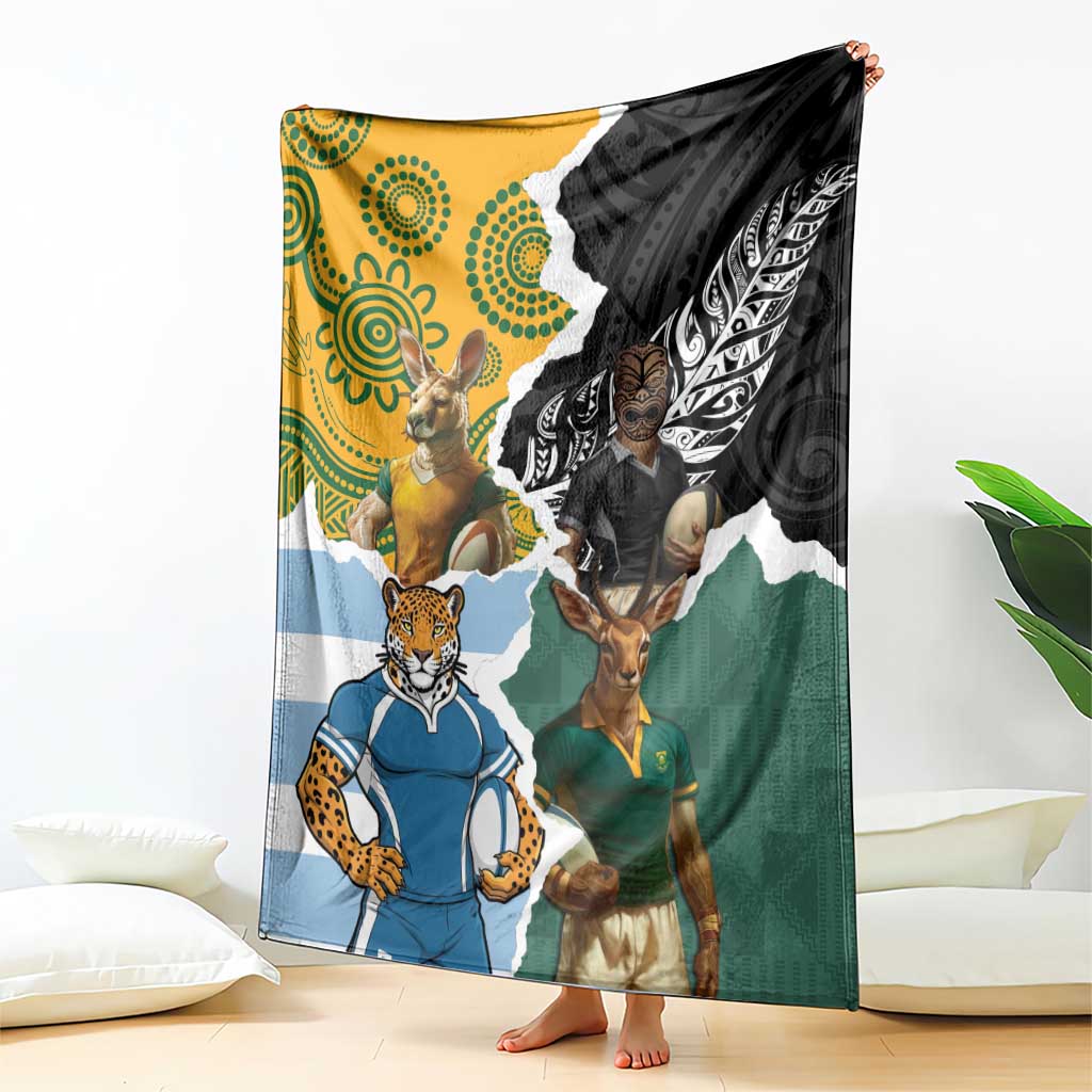 Rugby 2025 Championship Blanket Southern Hemisphere Countries Mascots - Wonder Print Shop