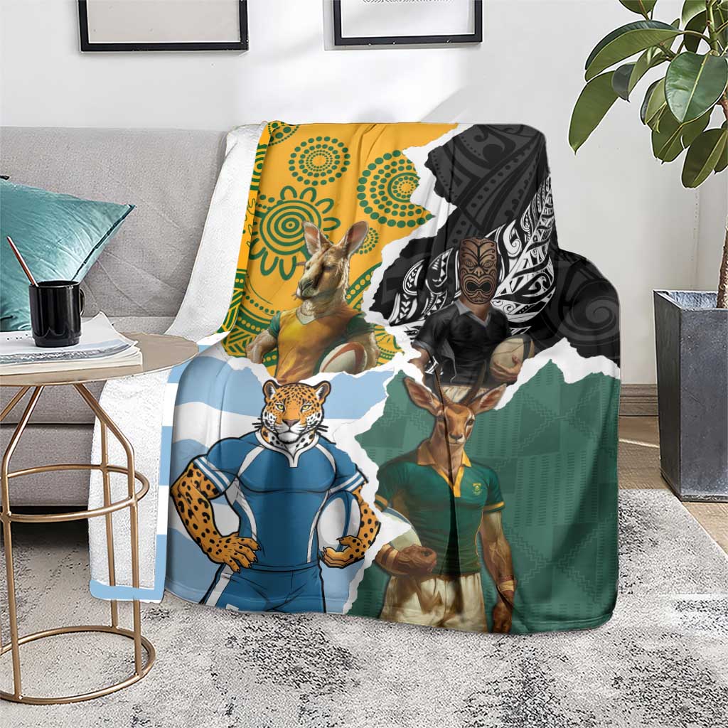 Rugby 2025 Championship Blanket Southern Hemisphere Countries Mascots - Wonder Print Shop