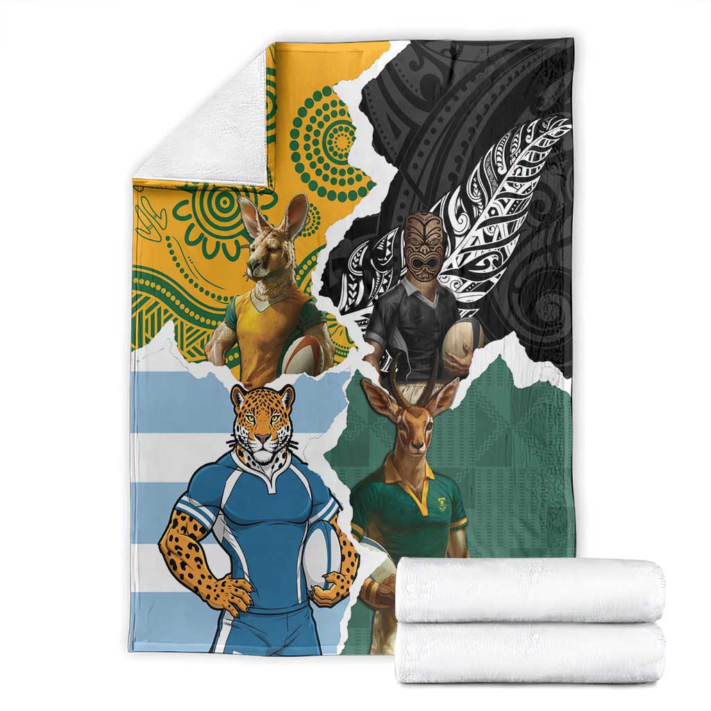 Rugby 2025 Championship Blanket Southern Hemisphere Countries Mascots - Wonder Print Shop