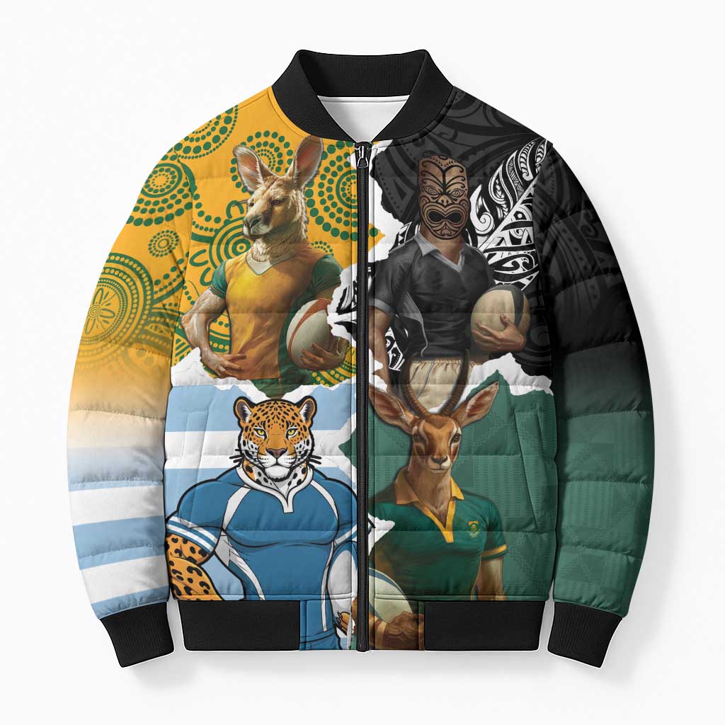Personalised Rugby 2025 Championship Bomber Puffer Jacket Southern Hemisphere Countries Mascots - Wonder Print Shop