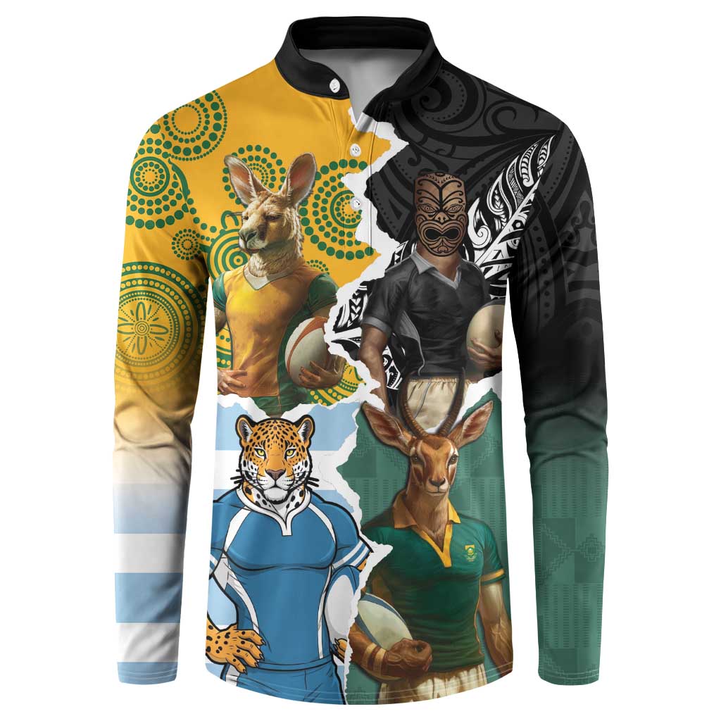 Personalised Rugby 2025 Championship Button Sweatshirt Southern Hemisphere Countries Mascots - Wonder Print Shop