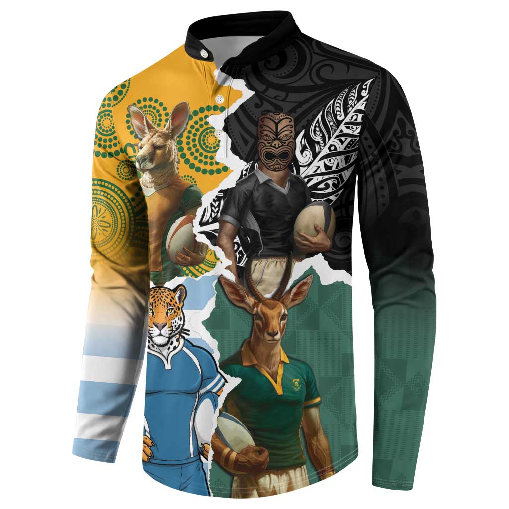 Personalised Rugby 2025 Championship Button Sweatshirt Southern Hemisphere Countries Mascots - Wonder Print Shop