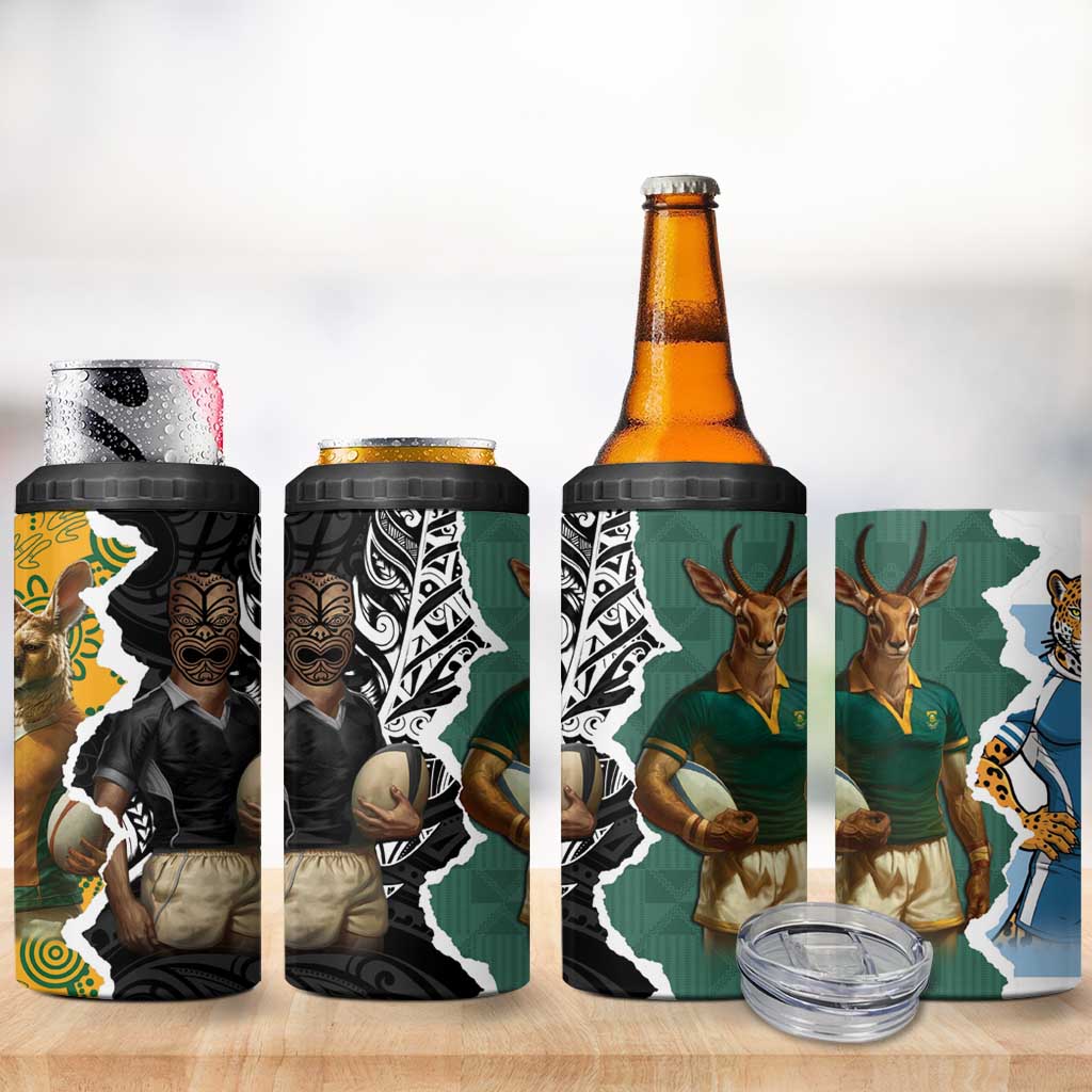 Rugby 2025 Championship 4 in 1 Can Cooler Tumbler Southern Hemisphere Countries Mascots - Wonder Print Shop