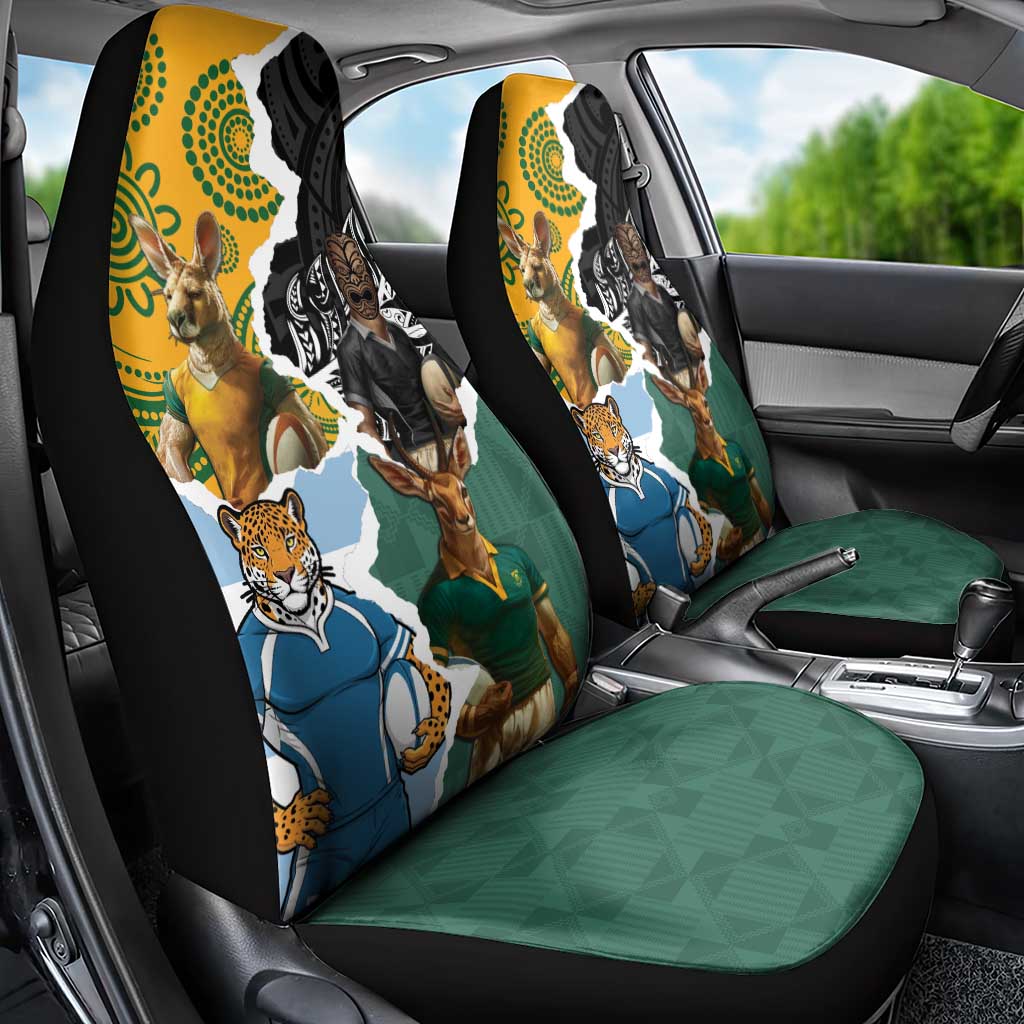 Rugby 2025 Championship Car Seat Cover Southern Hemisphere Countries Mascots - Wonder Print Shop