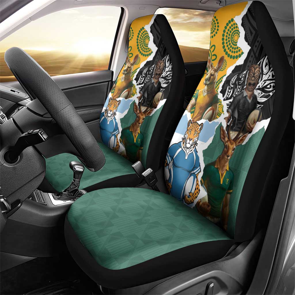 Rugby 2025 Championship Car Seat Cover Southern Hemisphere Countries Mascots - Wonder Print Shop