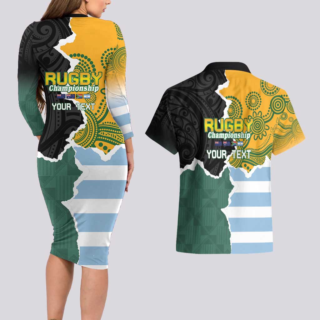 Personalised Rugby 2025 Championship Couples Matching Long Sleeve Bodycon Dress and Hawaiian Shirt Southern Hemisphere Countries Mascots - Wonder Print Shop