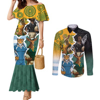Personalised Rugby 2025 Championship Couples Matching Mermaid Dress and Long Sleeve Button Shirt Southern Hemisphere Countries Mascots - Wonder Print Shop