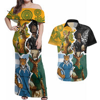 Personalised Rugby 2025 Championship Couples Matching Off Shoulder Maxi Dress and Hawaiian Shirt Southern Hemisphere Countries Mascots - Wonder Print Shop