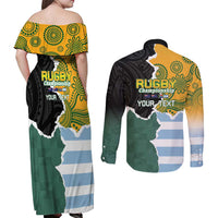 Personalised Rugby 2025 Championship Couples Matching Off Shoulder Maxi Dress and Long Sleeve Button Shirt Southern Hemisphere Countries Mascots - Wonder Print Shop
