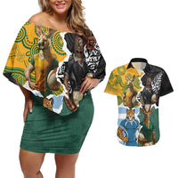 Personalised Rugby 2025 Championship Couples Matching Off Shoulder Short Dress and Hawaiian Shirt Southern Hemisphere Countries Mascots - Wonder Print Shop