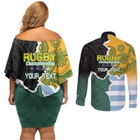 Personalised Rugby 2025 Championship Couples Matching Off Shoulder Short Dress and Long Sleeve Button Shirt Southern Hemisphere Countries Mascots - Wonder Print Shop