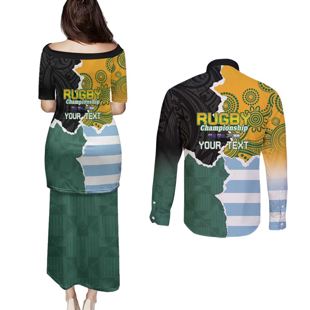 Personalised Rugby 2025 Championship Couples Matching Puletasi and Long Sleeve Button Shirt Southern Hemisphere Countries Mascots - Wonder Print Shop
