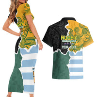 Personalised Rugby 2025 Championship Couples Matching Short Sleeve Bodycon Dress and Hawaiian Shirt Southern Hemisphere Countries Mascots - Wonder Print Shop
