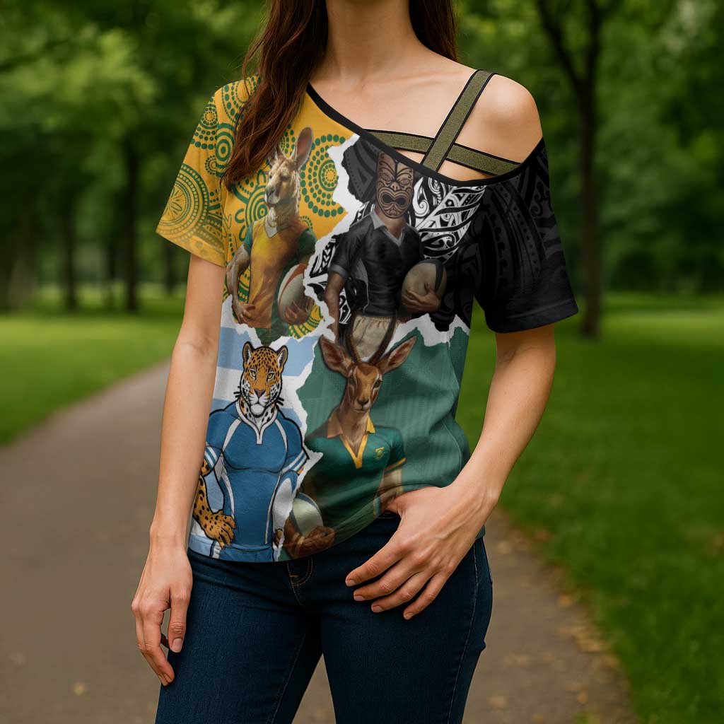 Personalised Rugby 2025 Championship Cross Shoulder Shirt Southern Hemisphere Countries Mascots - Wonder Print Shop