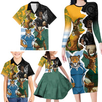 Personalised Rugby 2025 Championship Family Matching Long Sleeve Bodycon Dress and Hawaiian Shirt Southern Hemisphere Countries Mascots - Wonder Print Shop