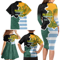 Personalised Rugby 2025 Championship Family Matching Long Sleeve Bodycon Dress and Hawaiian Shirt Southern Hemisphere Countries Mascots - Wonder Print Shop
