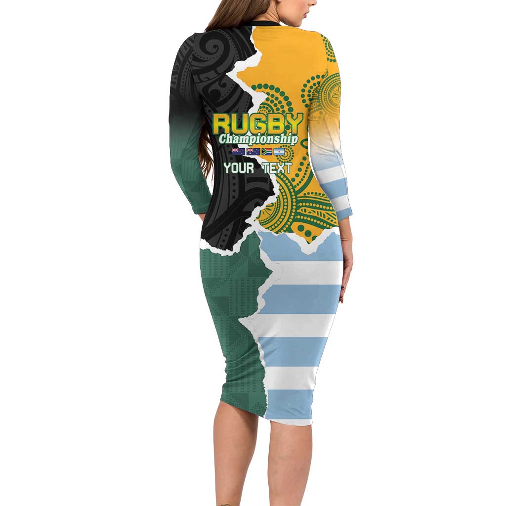 Personalised Rugby 2025 Championship Family Matching Long Sleeve Bodycon Dress and Hawaiian Shirt Southern Hemisphere Countries Mascots - Wonder Print Shop