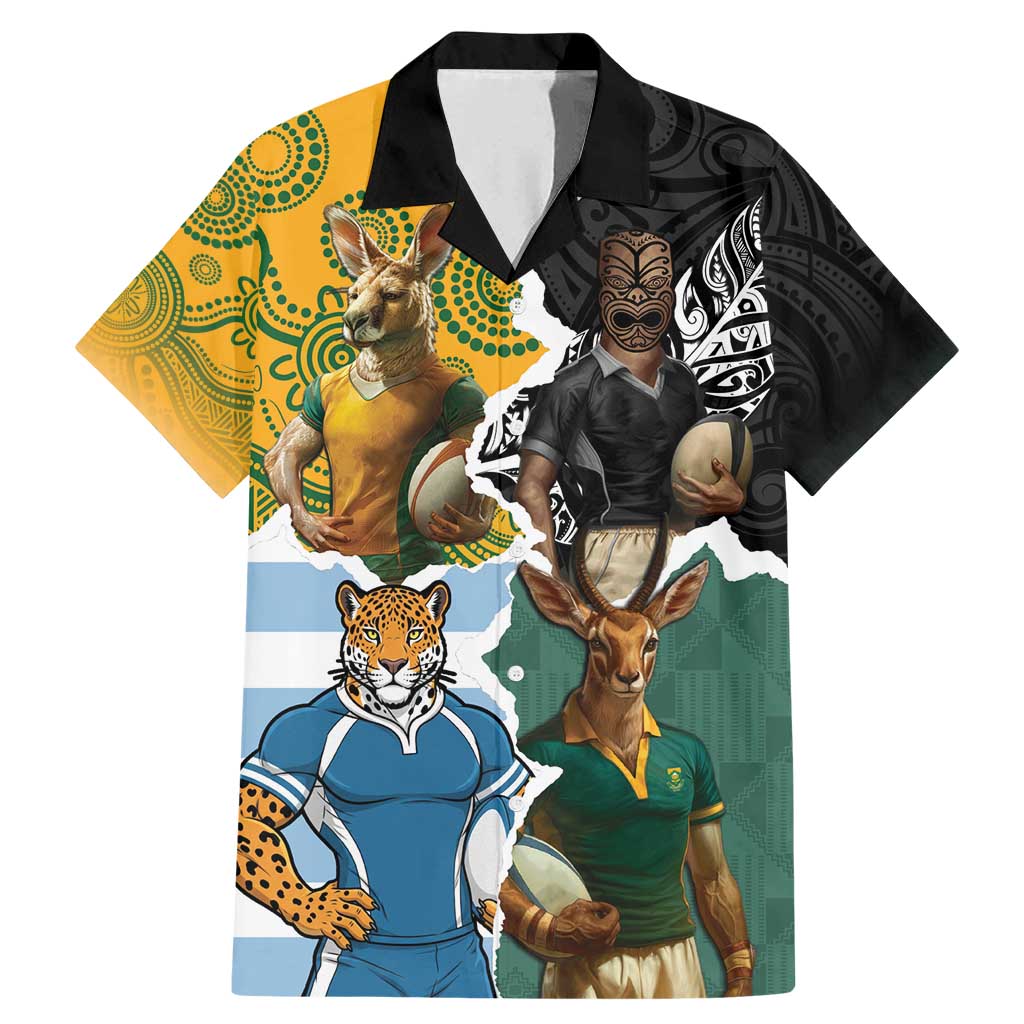 Personalised Rugby 2025 Championship Family Matching Mermaid Dress and Hawaiian Shirt Southern Hemisphere Countries Mascots - Wonder Print Shop