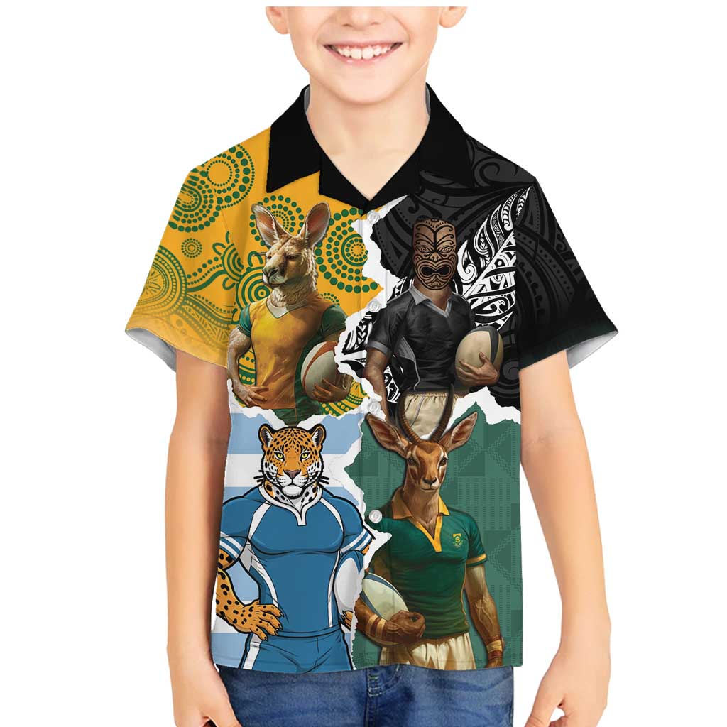 Personalised Rugby 2025 Championship Family Matching Mermaid Dress and Hawaiian Shirt Southern Hemisphere Countries Mascots - Wonder Print Shop