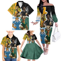 Personalised Rugby 2025 Championship Family Matching Off The Shoulder Long Sleeve Dress and Hawaiian Shirt Southern Hemisphere Countries Mascots - Wonder Print Shop