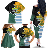 Personalised Rugby 2025 Championship Family Matching Off The Shoulder Long Sleeve Dress and Hawaiian Shirt Southern Hemisphere Countries Mascots - Wonder Print Shop