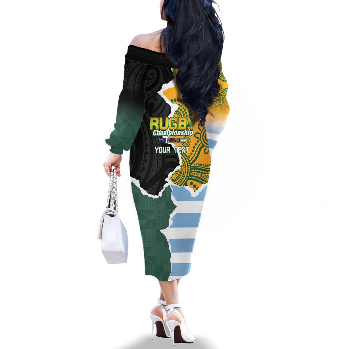 Personalised Rugby 2025 Championship Family Matching Off The Shoulder Long Sleeve Dress and Hawaiian Shirt Southern Hemisphere Countries Mascots - Wonder Print Shop