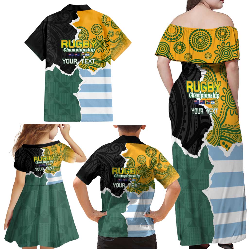 Personalised Rugby 2025 Championship Family Matching Off Shoulder Maxi Dress and Hawaiian Shirt Southern Hemisphere Countries Mascots - Wonder Print Shop